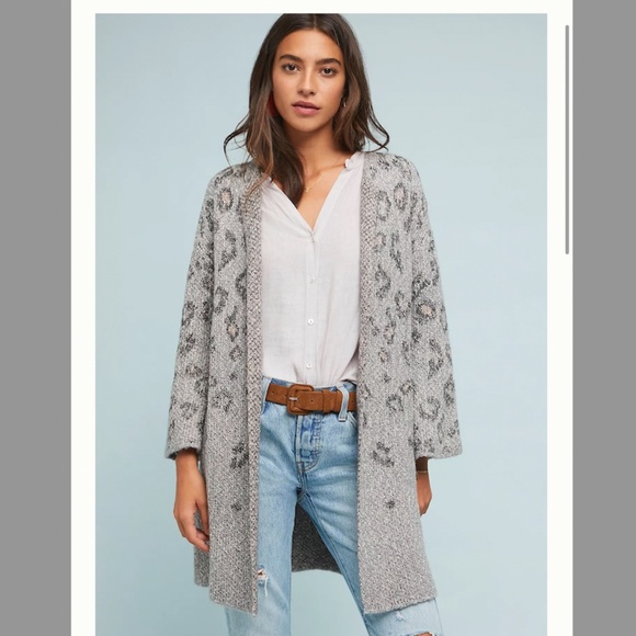 cupcakes and cashmere grey leopard intarsia cardigan - Picture 1 of 11